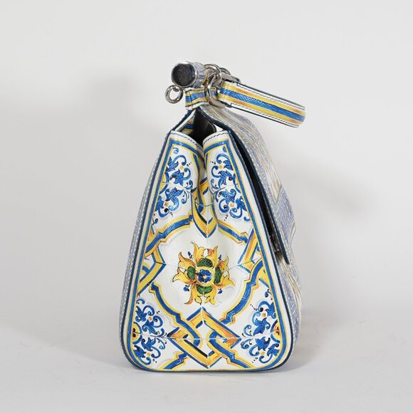 Dolce & Gabbana Majolica Print Miss Sicily Medium Bag Blue White - Picture 3 of 11